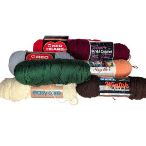 Yarn Lot of 7 Various Brands Colors Weight Sizes